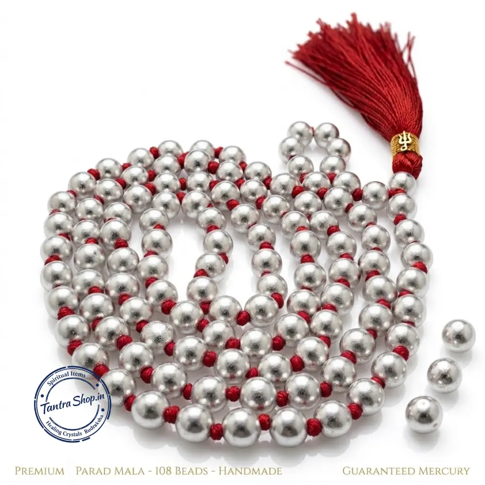 Natural Parad Mala Beads – Close-Up Mercury Texture Parad mala close up natural mercury beads shine texture