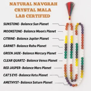 NATURAL NAVGRAH CRYSTAL MALA LAB CERTIFIED