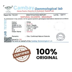 selenite bracelet lab certificate