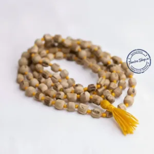 Pure white wood Tulsi Kanthi Mala for neck wear, promoting peace and purity in daily life