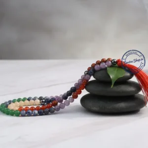 Close up natural 7 chakra mala stones texture
