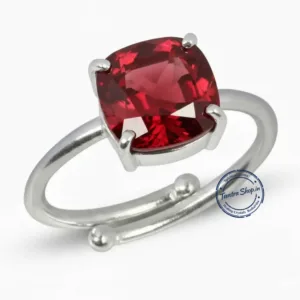 Certified red garnet stone pure silver ring 925