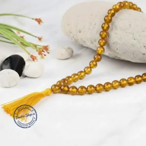 Close up natural citrine sunela stone beads mala