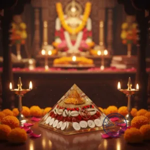 Orgonite dhan laxmi pyramid copper gomti chakra rudraksha