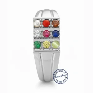 Natural Navratna Navgraha stone silver ring energized adjustable