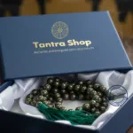 Close up of original pyrite stone beads in lab certified mala