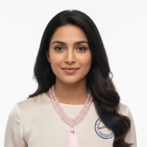 Rose quartz mala wearing for love aura healing