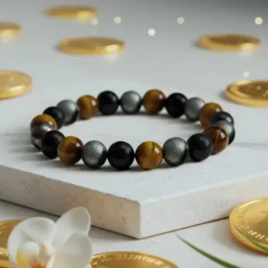 Natural triple protection bracelet flat lay spiritual