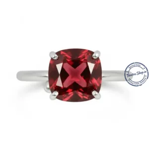 Red garnet silver ring natural gemstone