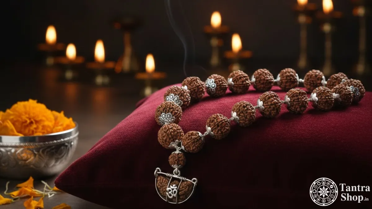 Siddha Rudraksha Mala with 1 to 14 Mukhi Nepali Rudraksha, Ganesh and Gauri Shankar – Energized & Lab Certified