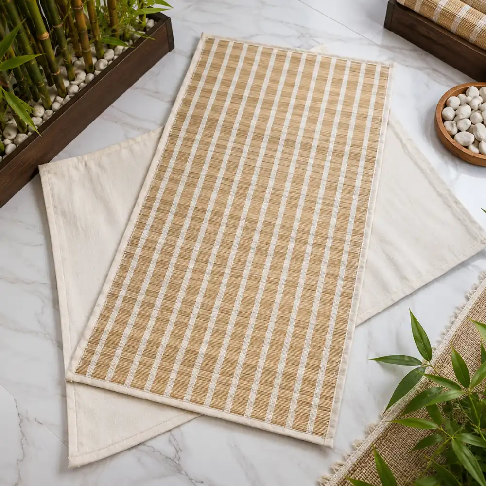 Handwoven Kusha Grass Aasan – Close-Up Close up handmade kusha grass weaving